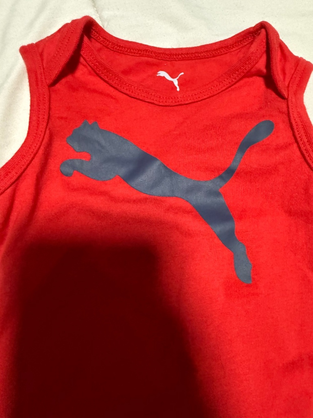 PUMA Baby Bodysuit One-Piece 6-9M Red Cotton Knit Sleeveless Snap Logo